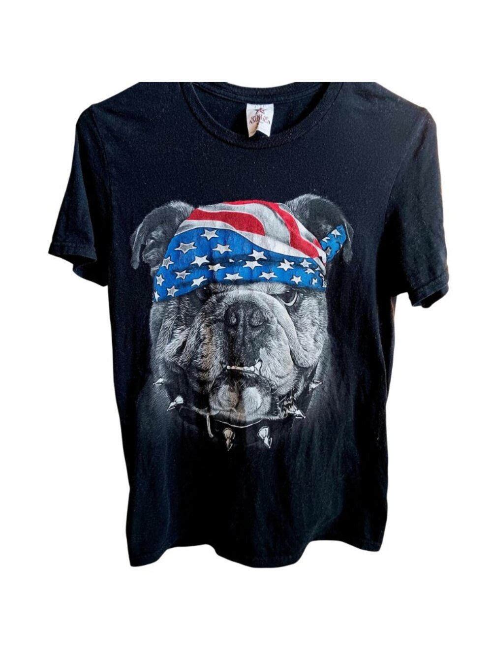 Vintage Small T-shirt Patriotic Bulldog Graphic T-Shirt Spirit Of America Y2K - Picture 2 of 3